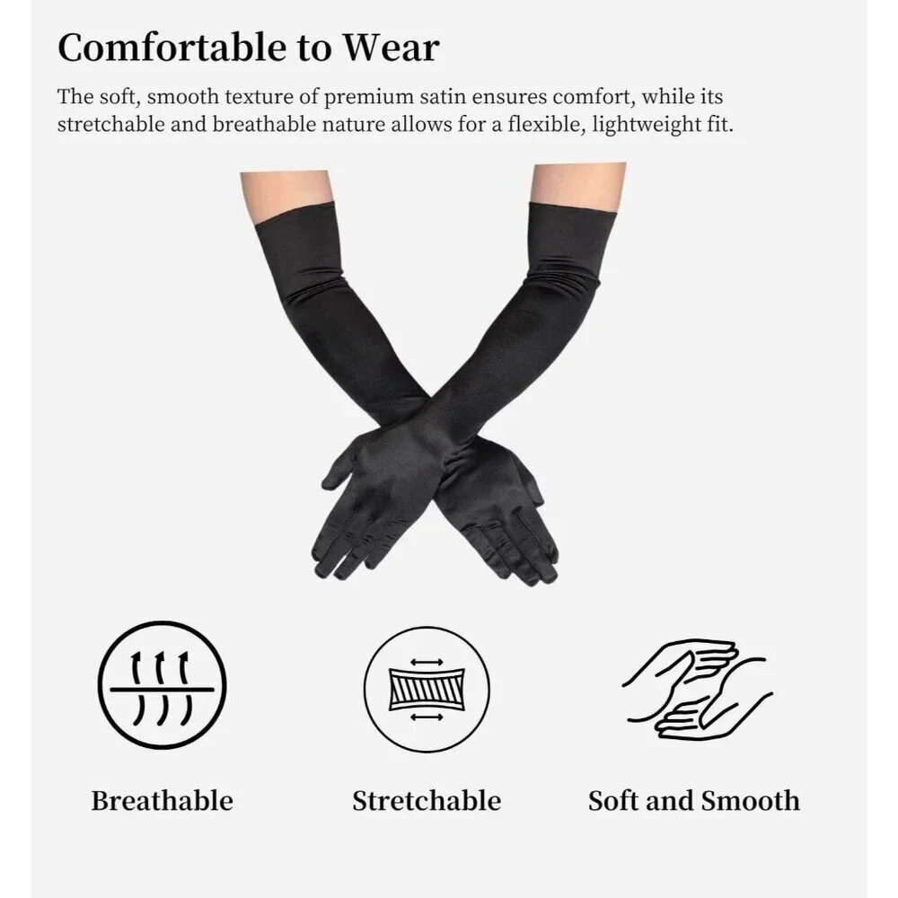 Women's Elbow Length Black Long Satin Gloves Costume Princess Party Accessories